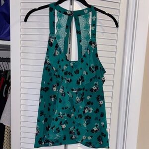 LC Lauren Conrad Teal and Black Floral Lace Top